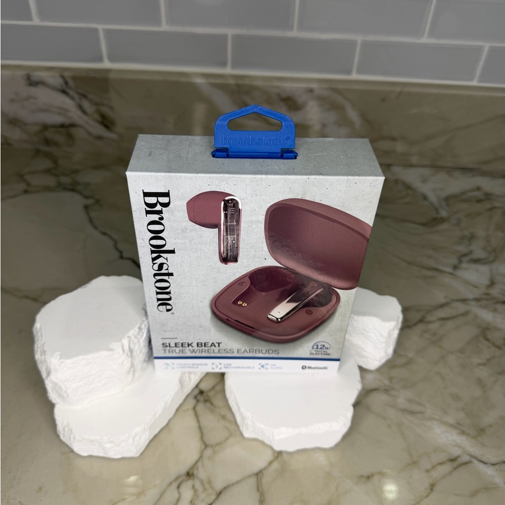 Brookstone Sleek Beat Wireless Earbuds - Maroon